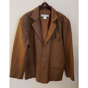 Irvine Park Genuine Leather Carmel Brown Fully Lined Blazer Pockets Size 46R EUC